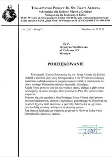Podziękowania od Brata Alberta
