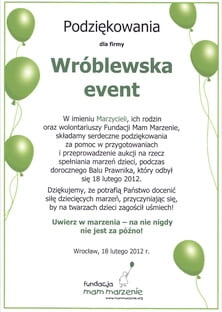 Podziękowania od Fundacji Mam Marzenie